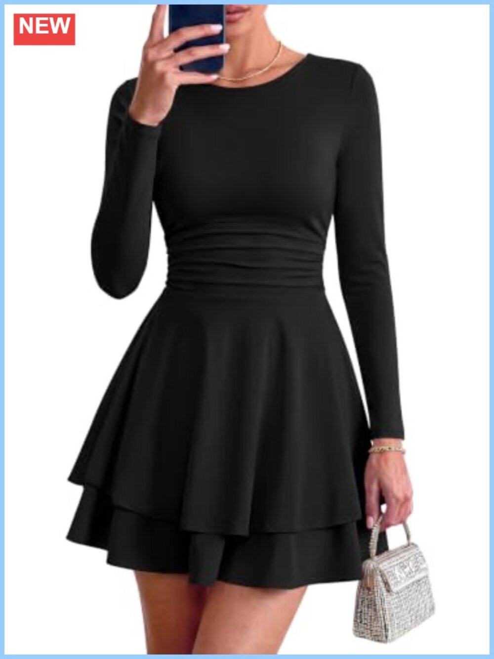 PRETTYGARDEN Womens Fit and Flare Crewneck Long Sleeve Mini Dress